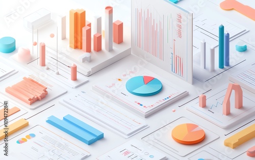 Wallpaper Mural 3D rendering of financial charts and graphs with a clean layout on a white background, business analysis and financial data visualization Torontodigital.ca