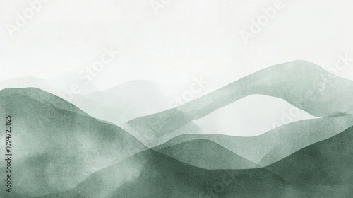 Abstract green hills create a serene and calming landscape, AI photo