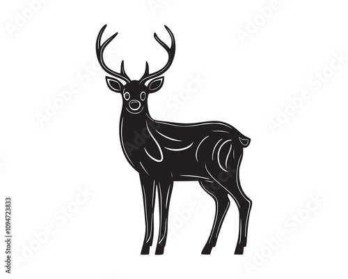 A drawing of a hunting deer with antlers. Deer and Duck with a beige background.
