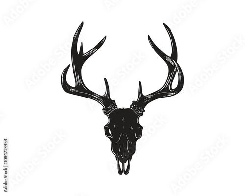 A drawing of a hunting deer with antlers. Deer and Duck with a beige background.
