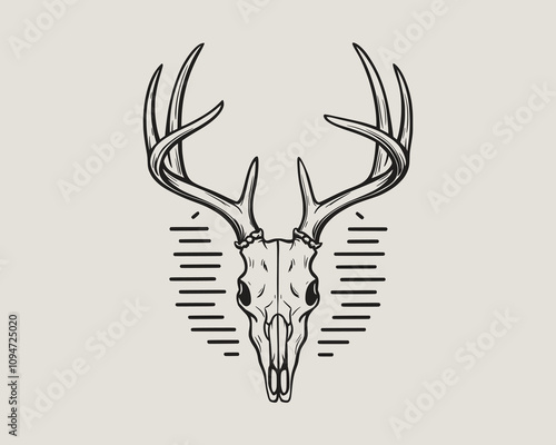 A drawing of a hunting deer with antlers. Deer and Duck with a beige background.
