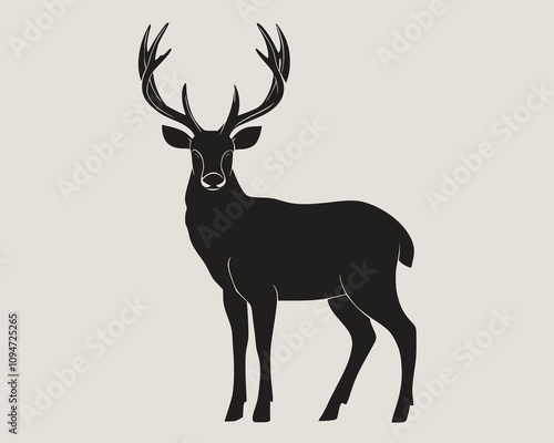 A drawing of a hunting deer with antlers. Deer and Duck with a beige background.
