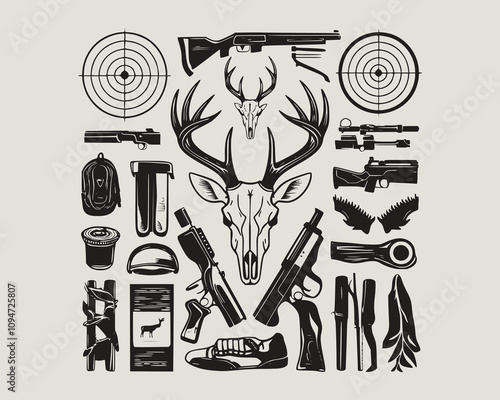 A drawing of a hunting deer with antlers. Deer and Duck with a beige background.
