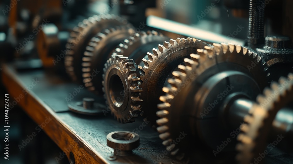 Close-up of Interlocking Metal Gears in a Machine Close-up of Interlocking Metal Gears in a Machine