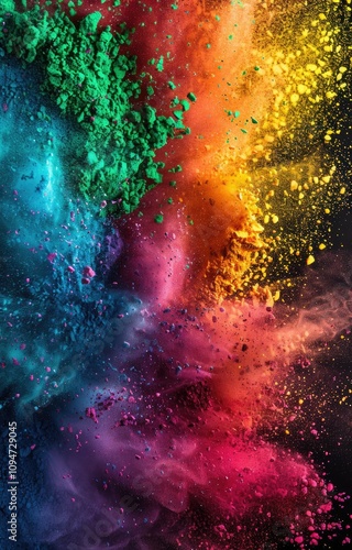 AI generated background with Vibrant powder splash. Rainbow colors in dynamic and festive abstract design.