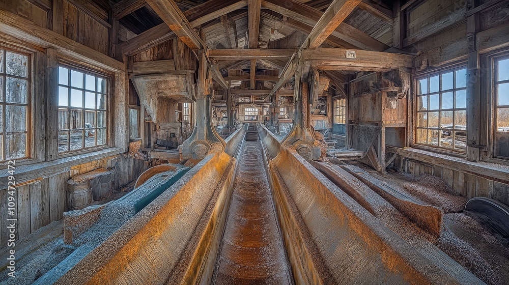 Interior of an Abandoned Industrial Building with Rusted Machinery and Salt Deposits Interior of an Abandoned Industrial Building with Rusted Machinery and Salt Deposits