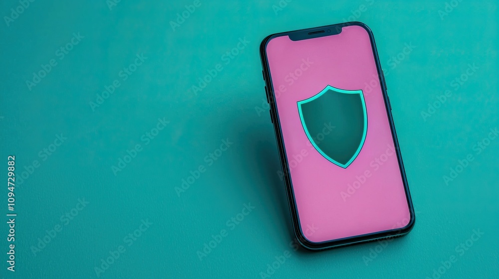 anti tracking security industry concept, A smartphone displaying a shield icon on a pink background, symbolizing digital security and protection. anti tracking security industry concept, A smartphone displaying a shield icon on a pink background, symbolizing digital security and protection.