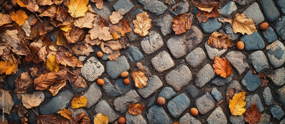 Autumnal Cobblestone Path: A Symphony of Fallen Leaves and Acorns Autumnal Cobblestone Path: A Symphony of Fallen Leaves and Acorns