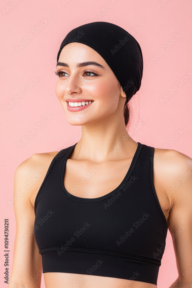 Arabian fitness woman wearing sportswear sweating during exercise