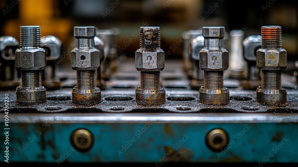 A Close-up of a Row of Industrial Valves A Close-up of a Row of Industrial Valves