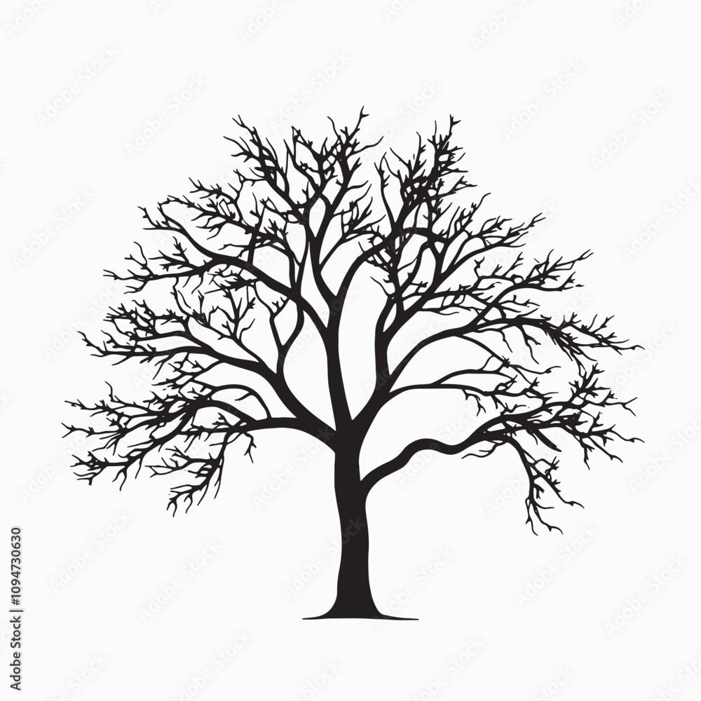 Obraz premium Beech Tree Silhouette in Black on White Background