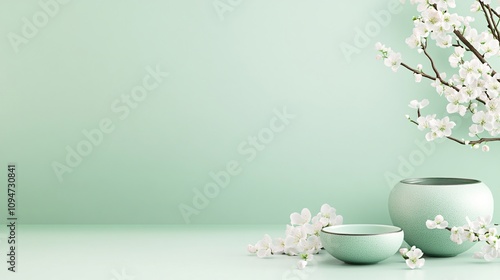 a image for commerce site, in zen domain. The background is isolated pastel green.