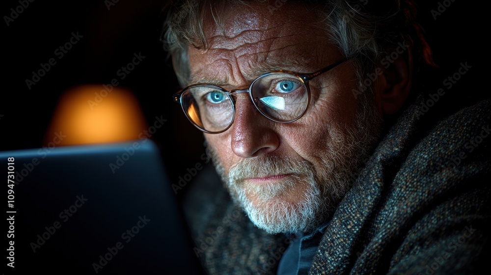 A man in glasses stares at the screen A man in glasses stares at the screen