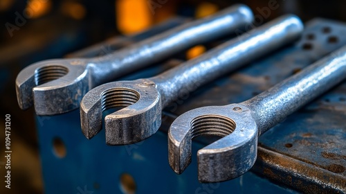 Three Worn Wrenches Laying on a Metal Surface