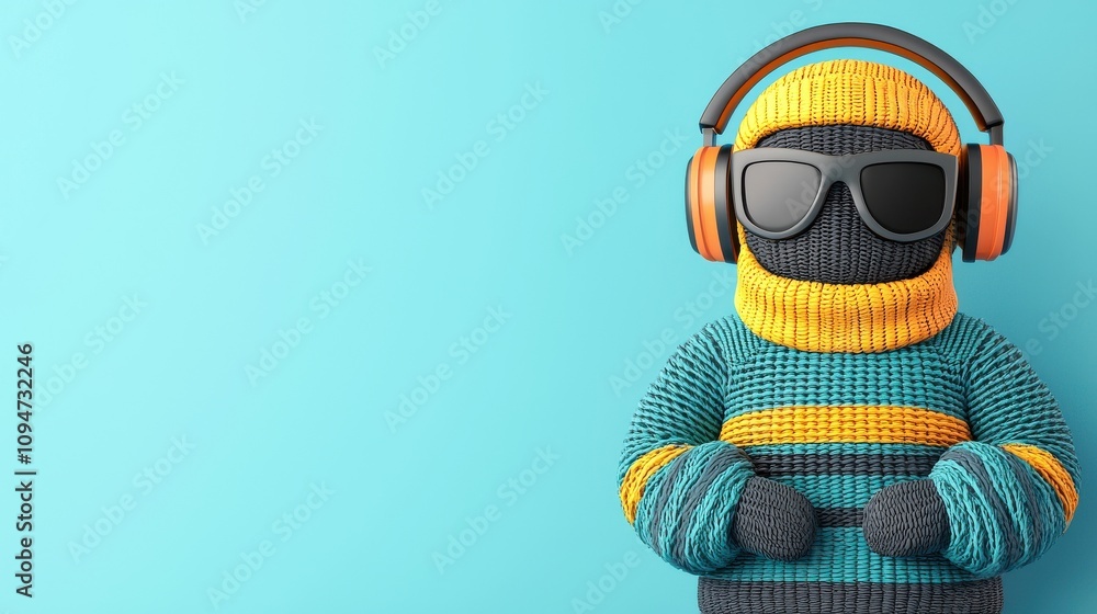 Creative Knitted Character DJ Vibrant Color Background Digital Artwork Playful Environment Unique Perspective Fun Concept Creative Knitted Character DJ Vibrant Color Background Digital Artwork Playful Environment Unique Perspective Fun Concept