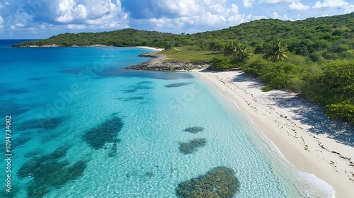 Tranquil Caribbean Beachscape with Crystal Clear Waters. AI Generated