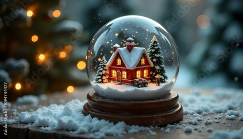 Snow globe with a Christmas village. photo