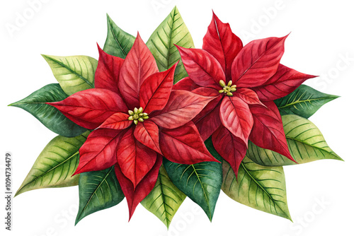 Red poinsettia isolated on white