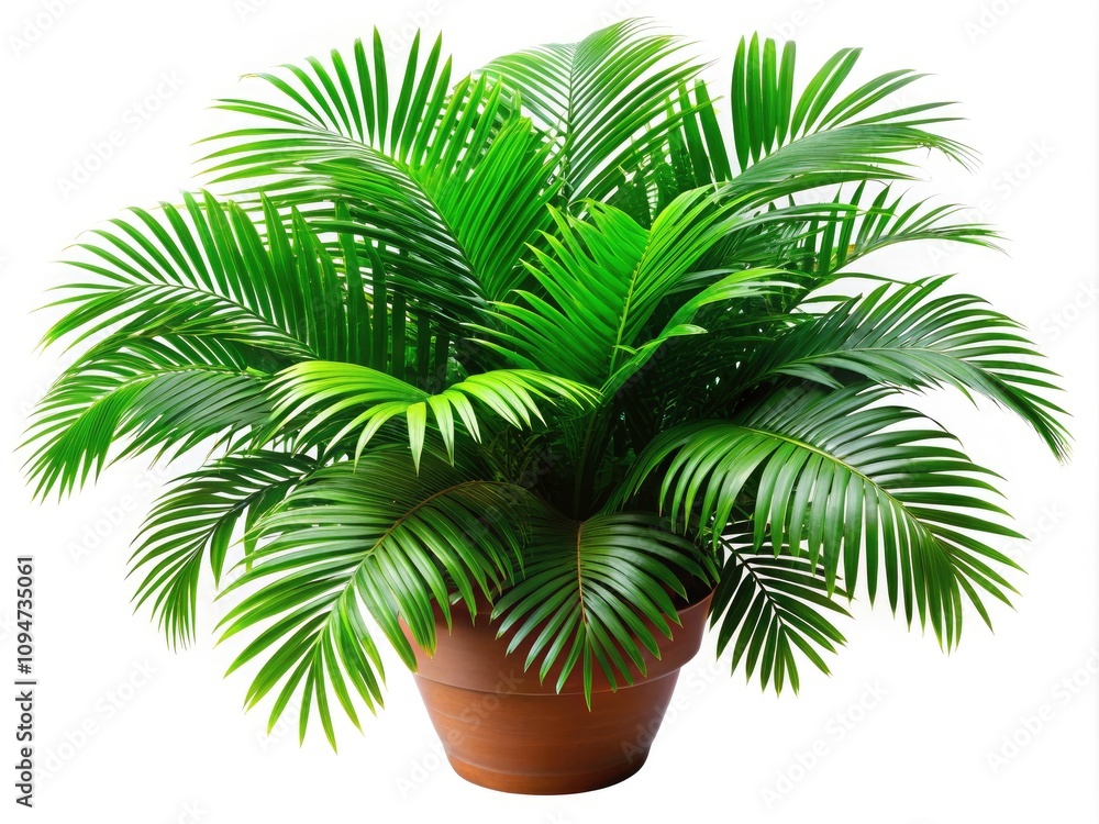 Lush Green Potted Palm Plant Isolated on White Background - Perfect for Home Decor, Interior Design, and Nature Themes Lush Green Potted Palm Plant Isolated on White Background - Perfect for Home Decor, Interior Design, and Nature Themes