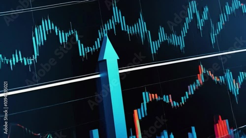 Closeup financial chart with uptrend line candlestick graph in stock market on blue color monitor background, 4k High-Quality Animation Video photo