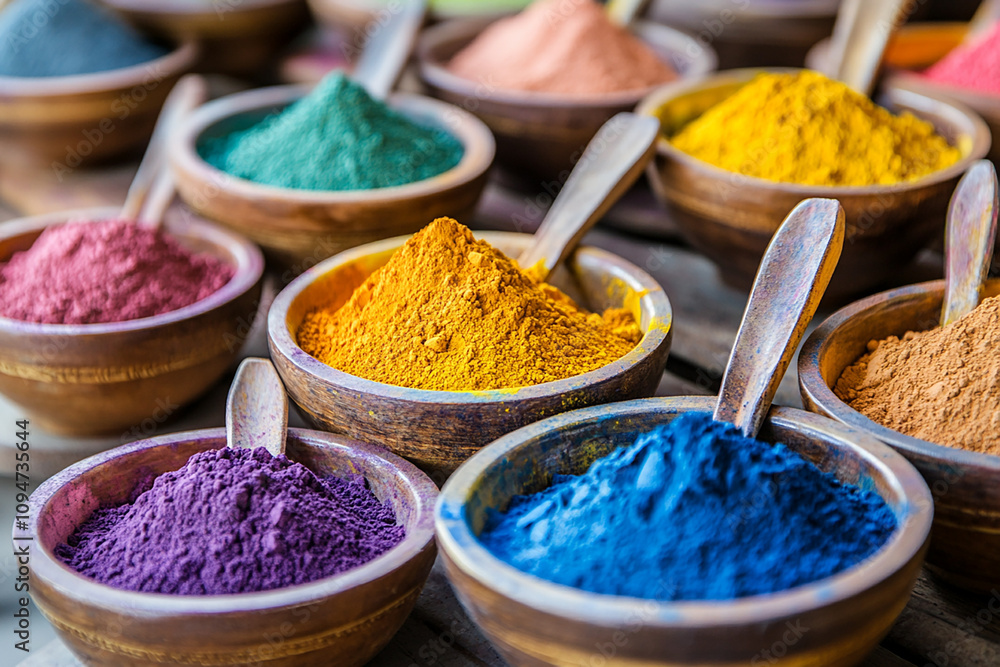 Various color powder in bowl generated.AI Various color powder in bowl generated.AI