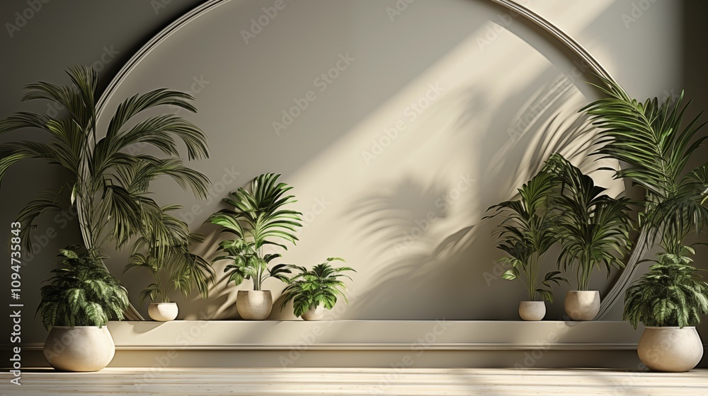 Modern interior with a plant in the foreground, adding a natural touch to the design. Modern interior with a plant in the foreground, adding a natural touch to the design.