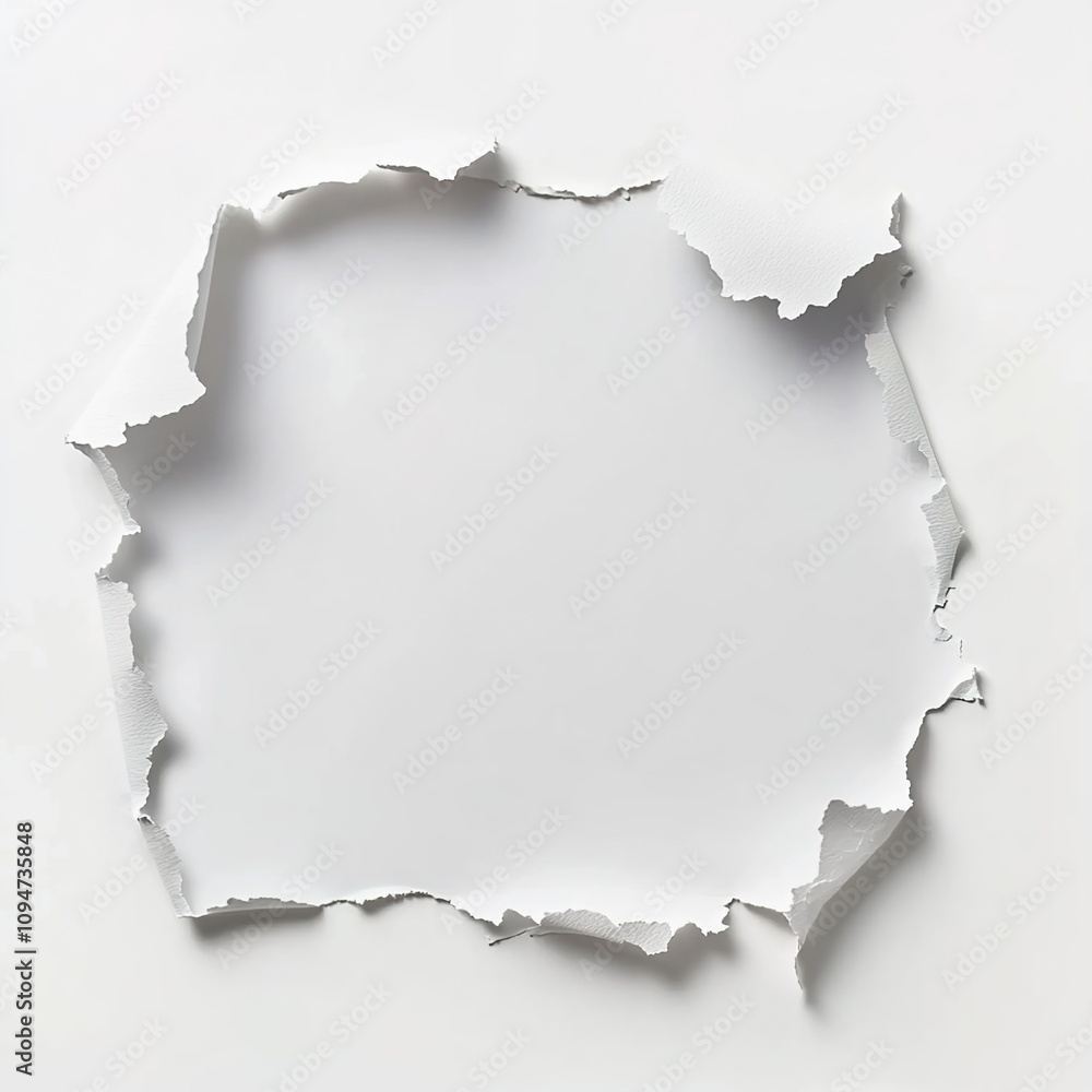 A white piece of paper with rounded edges around the hole A white piece of paper with rounded edges around the hole