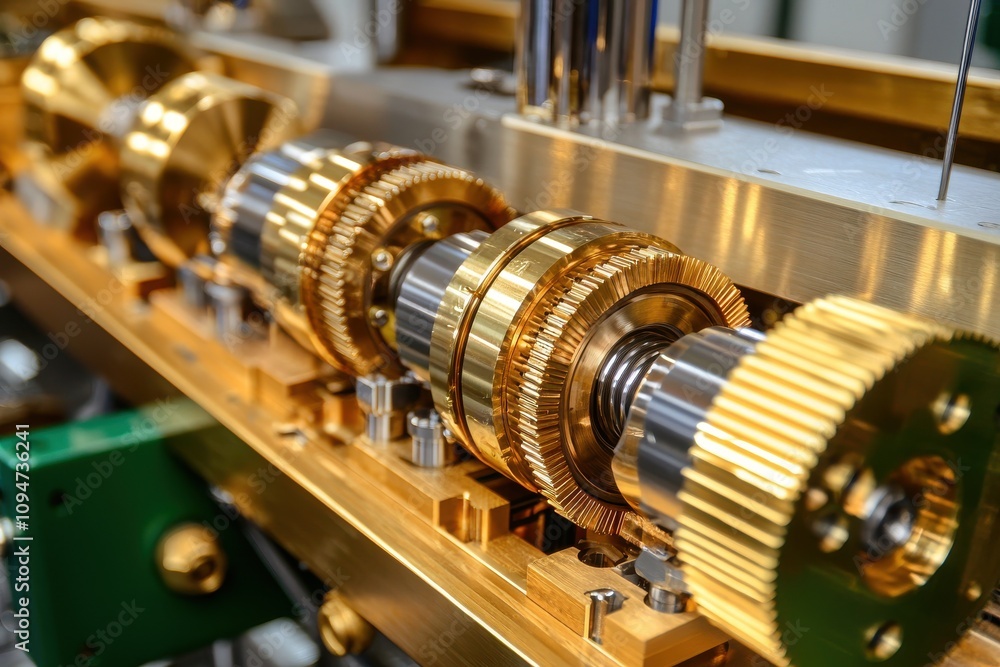 Detailed View of Engine Components in a Mechanic Workshop Highlighting Gold Gears and Precision Maintenance Techniques Detailed View of Engine Components in a Mechanic Workshop Highlighting Gold Gears and Precision Maintenance Techniques