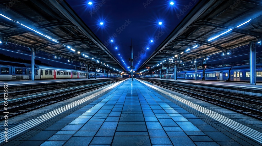 Night Train Station: A Symphony of Blue Hues Night Train Station: A Symphony of Blue Hues