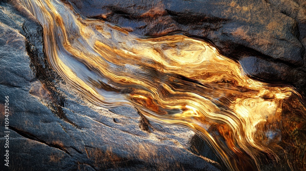 Golden Stream on Dark Stone: A Natural Abstract Golden Stream on Dark Stone: A Natural Abstract