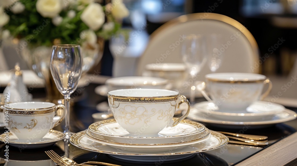 Opulent Gold-Rimmed Porcelain Dinnerware Set Opulent Gold-Rimmed Porcelain Dinnerware Set