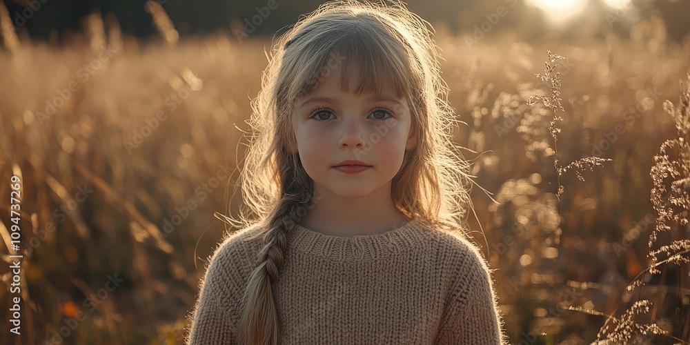 Portrait of a girl with braided hair in a golden field Portrait of a girl with braided hair in a golden field
