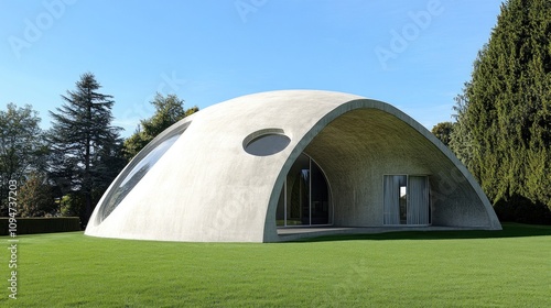 Futuristic Dome House in a Lush Green Landscape