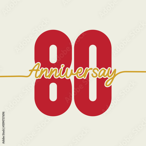 80 years anniversary logo design. Pink color 80th anniversary badge. Sign and symbol for celebrating company or business birthday. 80-year Jubilee party celebration banner, poster, greeting card.