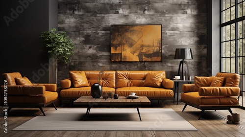 A 3D rendering of a modern living room featuring a plush sofa, stylish decor, and cozy atmosphere for a welcoming vibe.