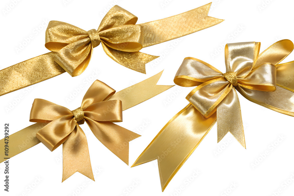 Set of Golden Ribbon Bows Isolated on Transparent Background for Decorative Designs Set of Golden Ribbon Bows Isolated on Transparent Background for Decorative Designs