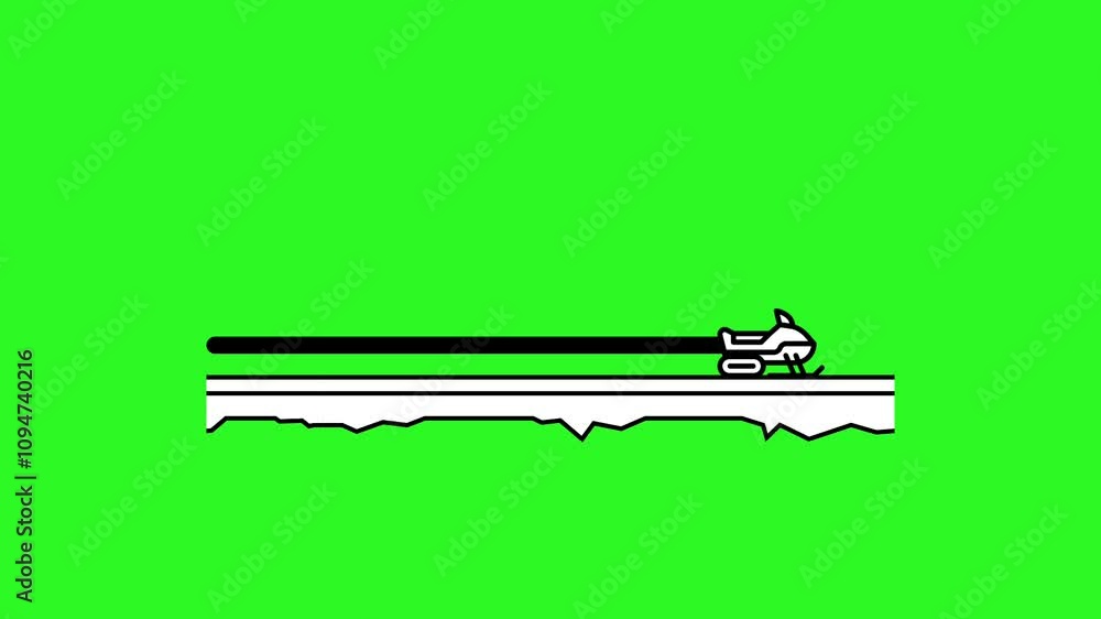 Winter theme loading animation with black and white outline snowmobile slide on a green background Winter theme loading animation with black and white outline snowmobile slide on a green background