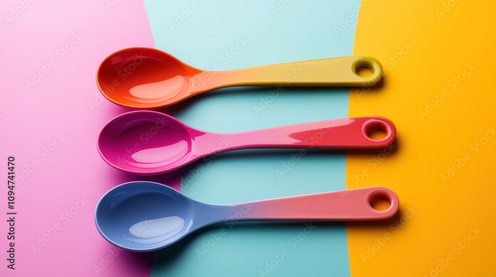 Colorful Spoons on Vibrant Background Colorful Spoons on Vibrant Background
