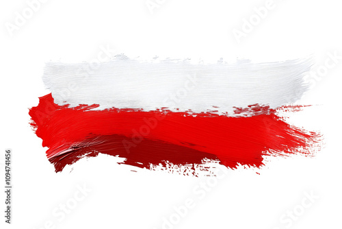 polish flag painted using brush isolated over white (transparent) background; simple poland country sybol