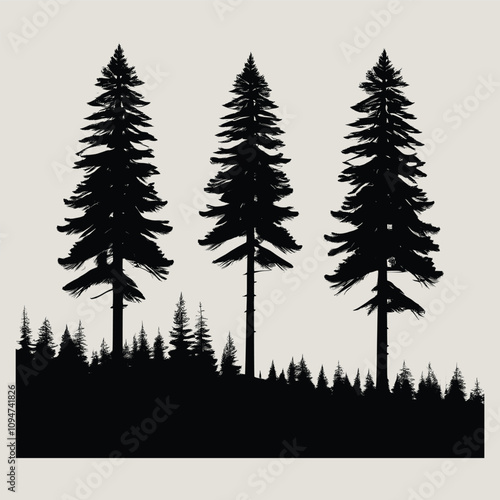 Pinetree forest silhouette set. Conifer pine trees in a forest or park simple icon for nature 
