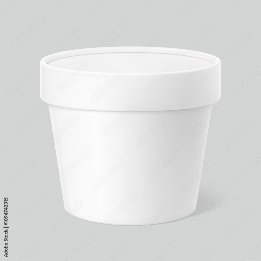 Realistic paper cup with lid mockup. Vector illustration isolated on grey background. Can be used for ice cream, sour and foods. Perfect for easy customisation and editing your graphics. EPS10. Realistic paper cup with lid mockup. Vector illustration isolated on grey background. Can be used for ice cream, sour and foods. Perfect for easy customisation and editing your graphics. EPS10.