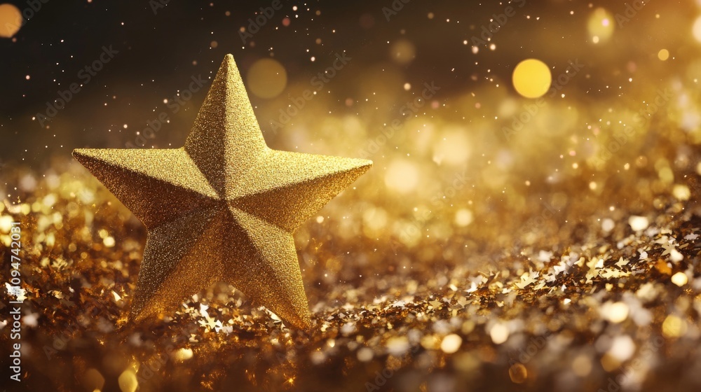 Golden Star on Glittering Festive Background Golden Star on Glittering Festive Background