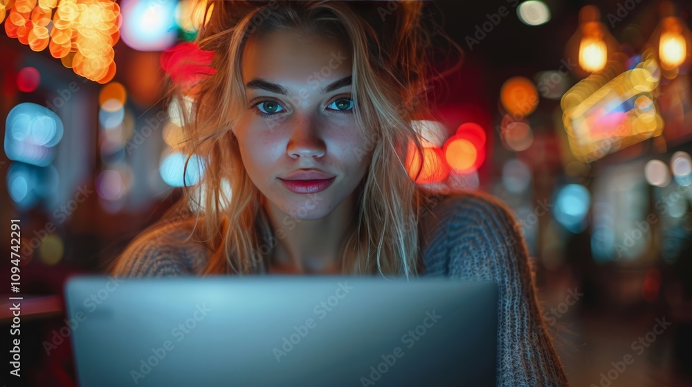 Late night focused work session urban cafe candid photography vibrant atmosphere close-up view digital productivity Late night focused work session urban cafe candid photography vibrant atmosphere close-up view digital productivity