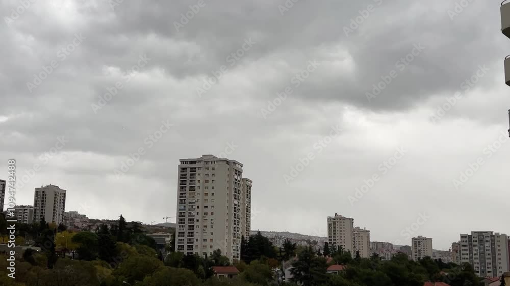 Timelapse with dark rain clouds over the city Timelapse with dark rain clouds over the city