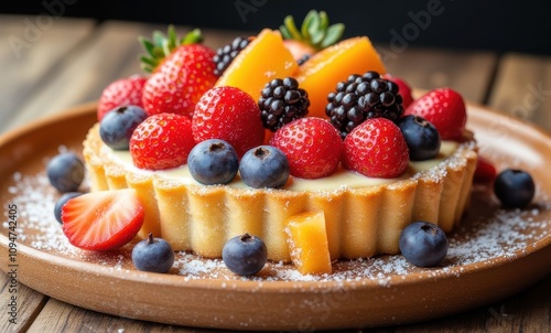 Delicious fruit tart with vibrant berries