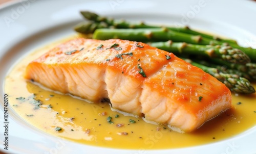 Delicious salmon fillet with asparagus