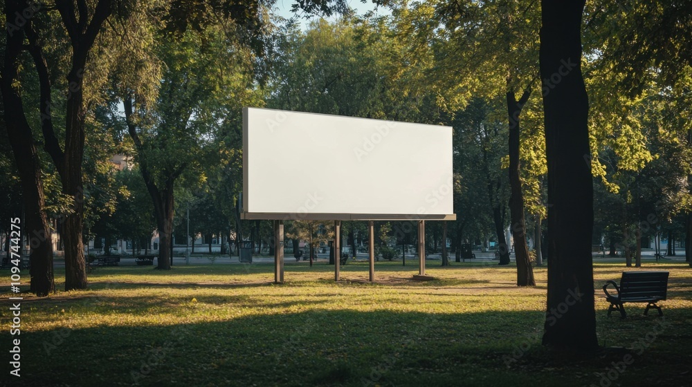 White billboard mockup placed in a park for outdoor advertising or event promotions White billboard mockup placed in a park for outdoor advertising or event promotions