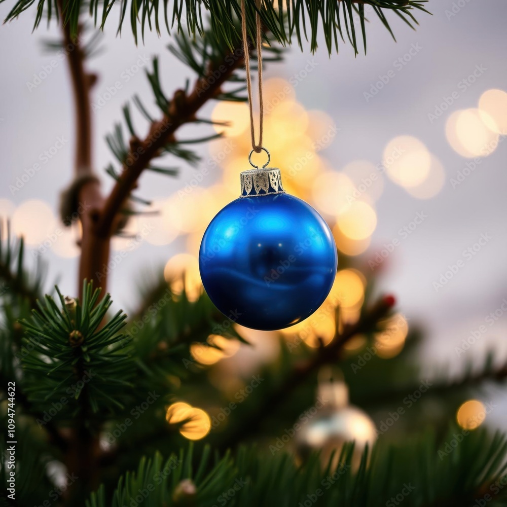 Christmas tree decoration with blue bauble on bokeh background with copy space christmas tree holiday winter festive celebration Christmas tree decoration with blue bauble on bokeh background with copy space christmas tree holiday winter festive celebration