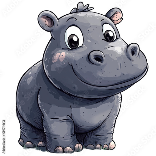 funny Hippopotamus , kids illustrations , cartoonish , white background photo