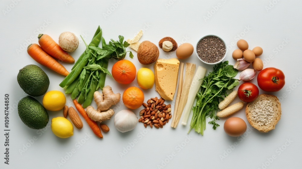 An array of colorful, fresh food ingredients is neatly displayed, offering a visual feast of healthful and vibrant culinary possibilities. An array of colorful, fresh food ingredients is neatly displayed, offering a visual feast of healthful and vibrant culinary possibilities.